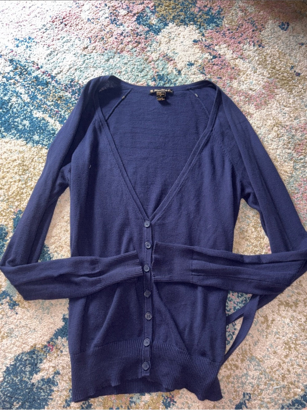 Forever 21 Navy V-Neck Button Cardigan with tie in back